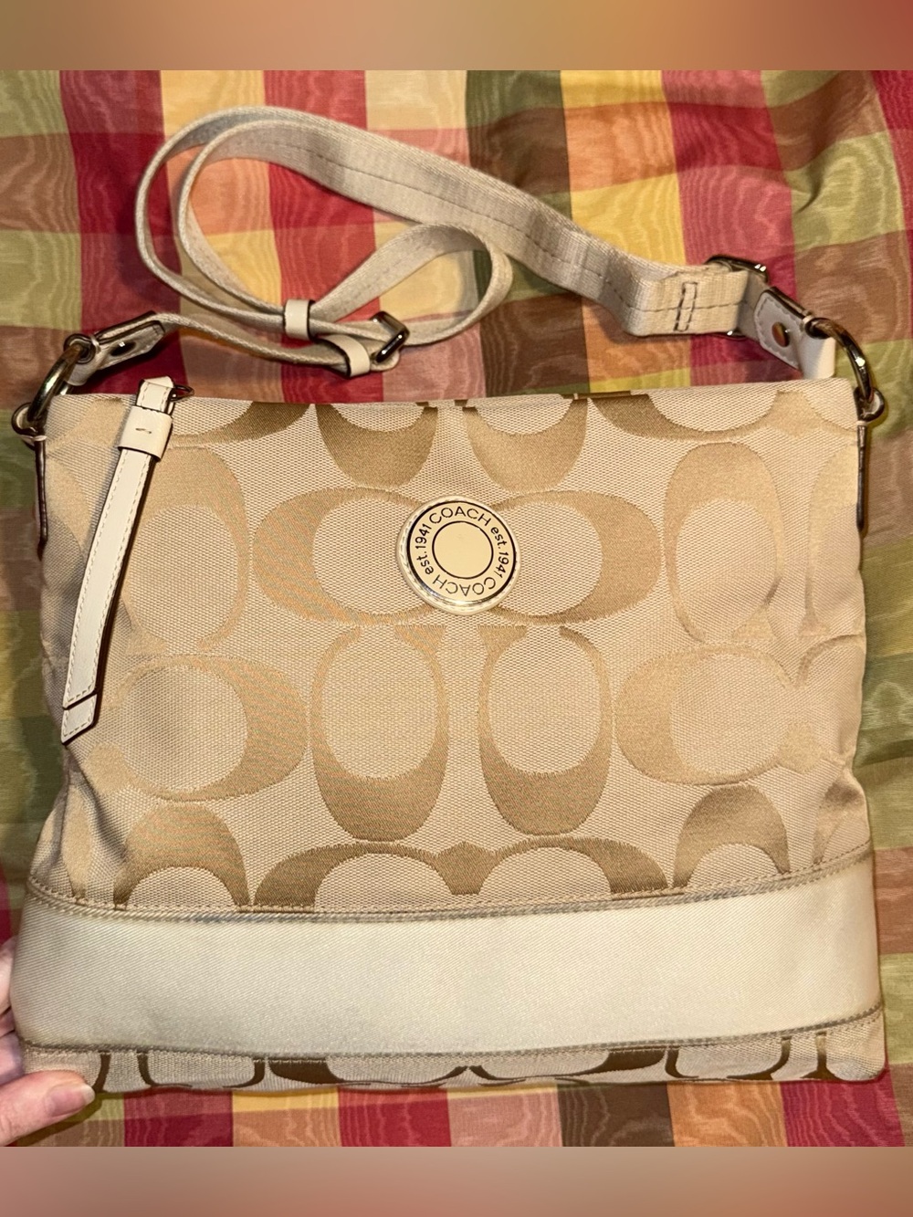 Coach Signature Stripe Canvas Crossbody Bag (Has callouts)